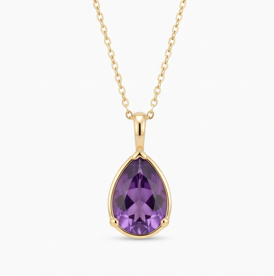 Pear-Cut Amethyst Solitaire Pendant
