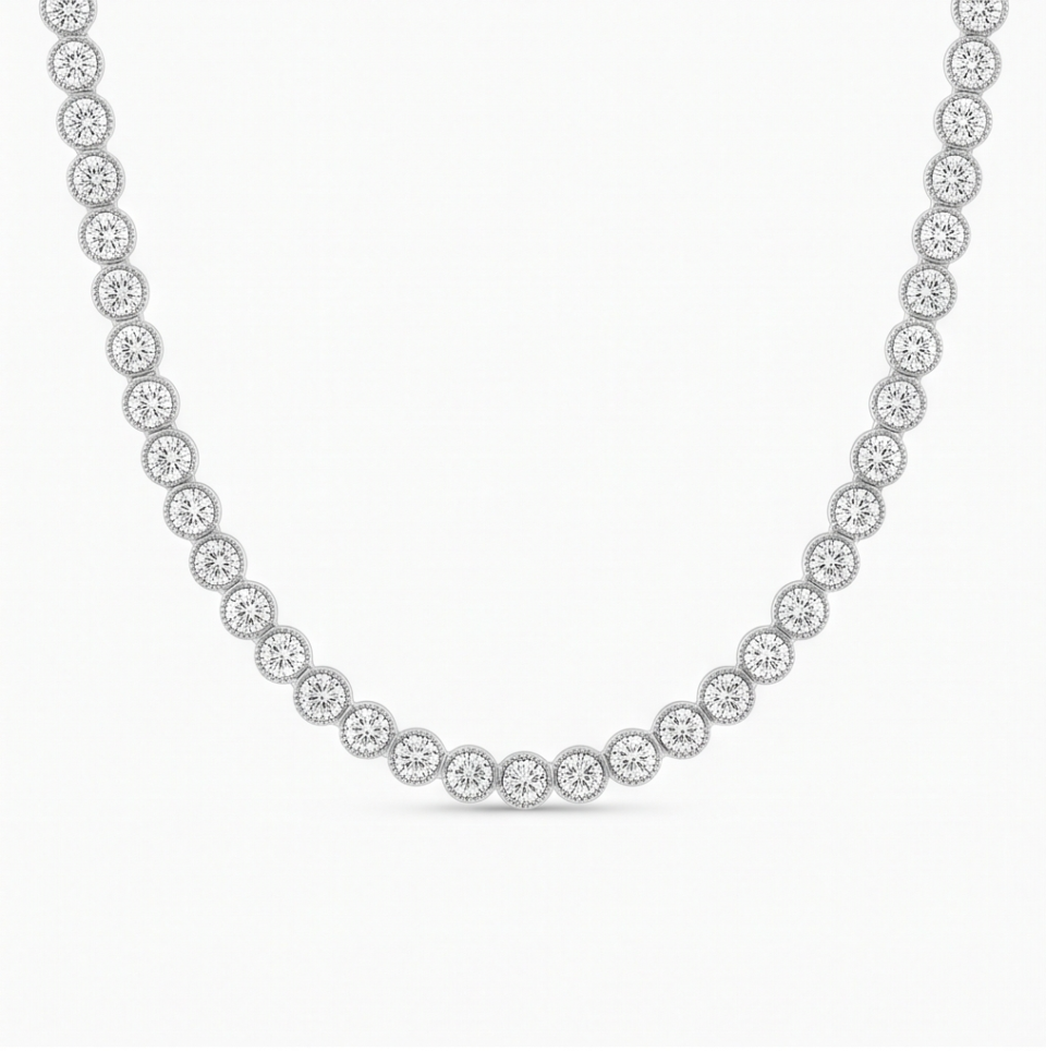 Bezel-Set Diamond Tennis Necklace