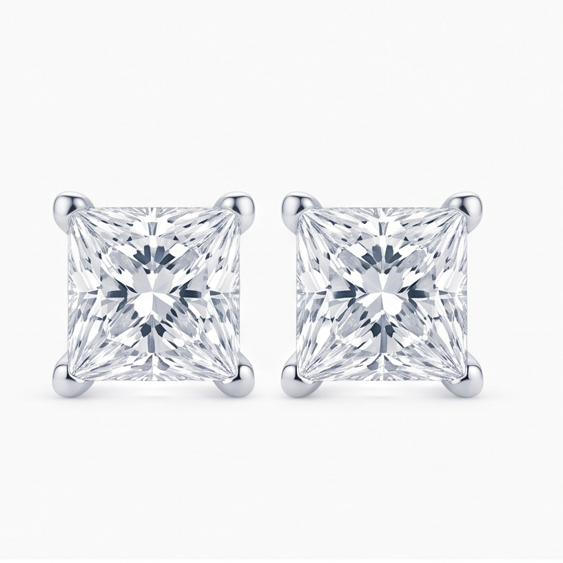 Princess-Cut Diamond Stud Earrings