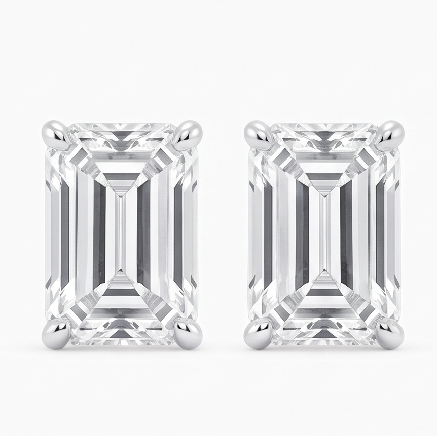 Emerald-Cut Diamond Stud Earrings