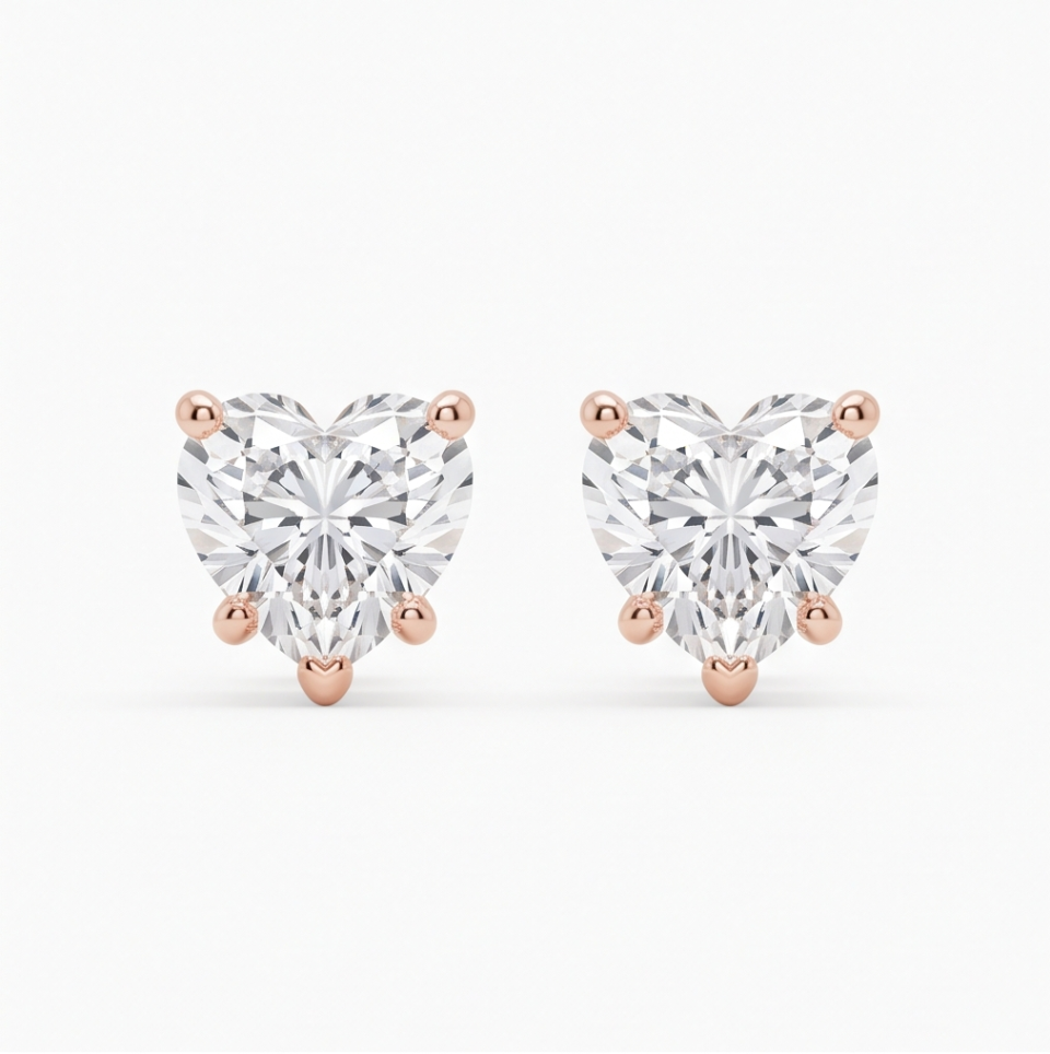 Heart-Cut Diamond Stud Earrings