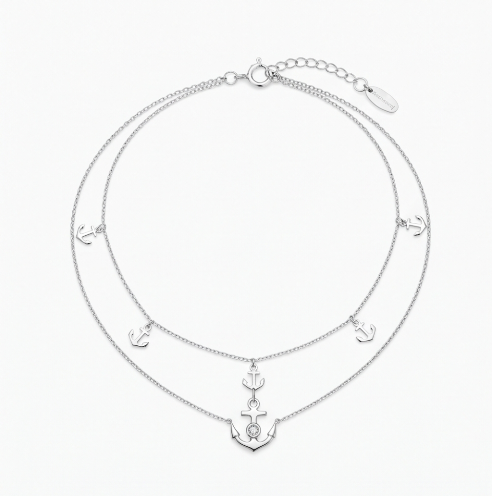 Anchor Charm Layered Anklet