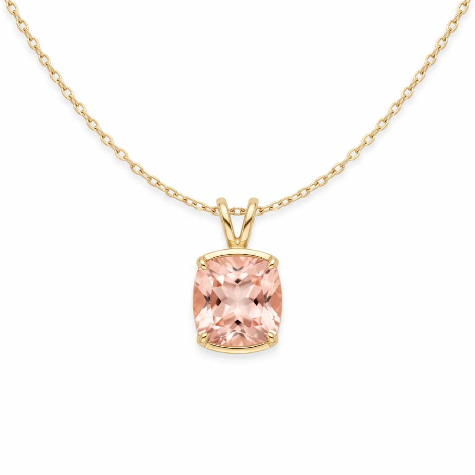 Cushion-Cut Morganite Solitaire Pendant