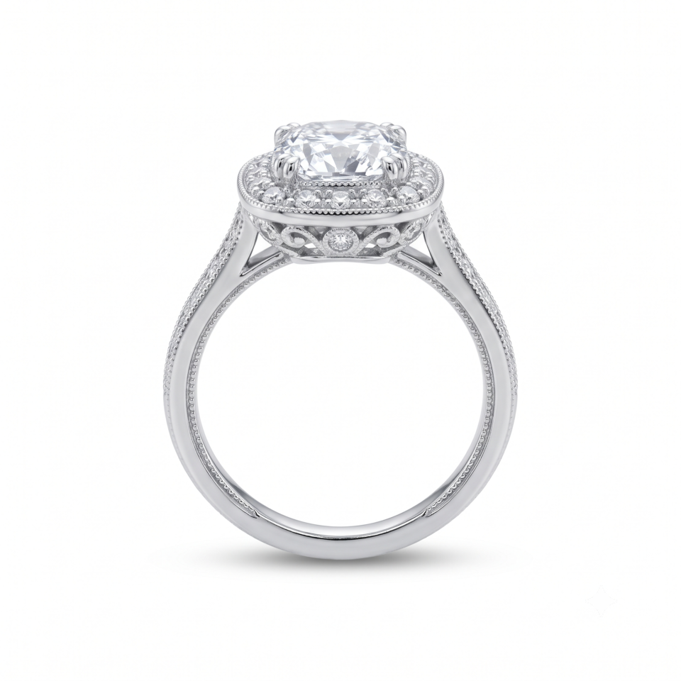 Cushion-Cut Vintage Halo Engagement Ring