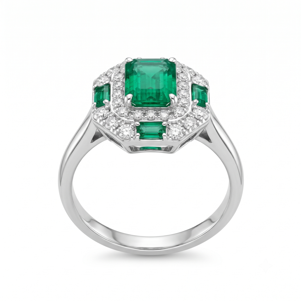 Emerald-Cut Cluster Engagement Ring
