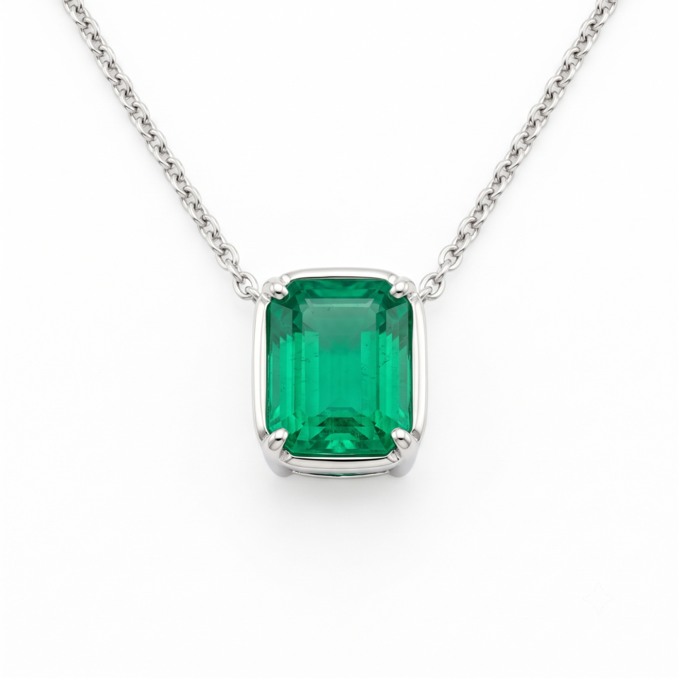 Emerald-Cut Emerald Solitaire Pendant