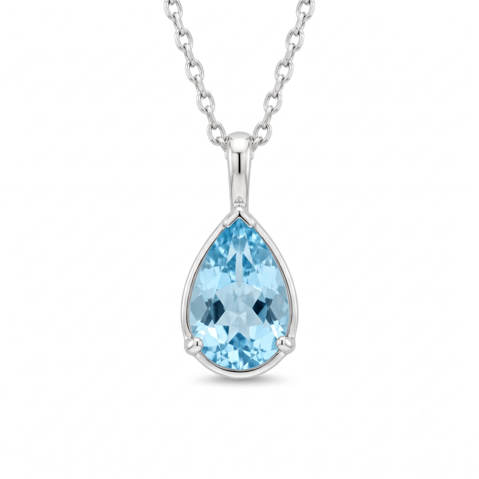 Pear-Cut Aquamarine Solitaire Pendant